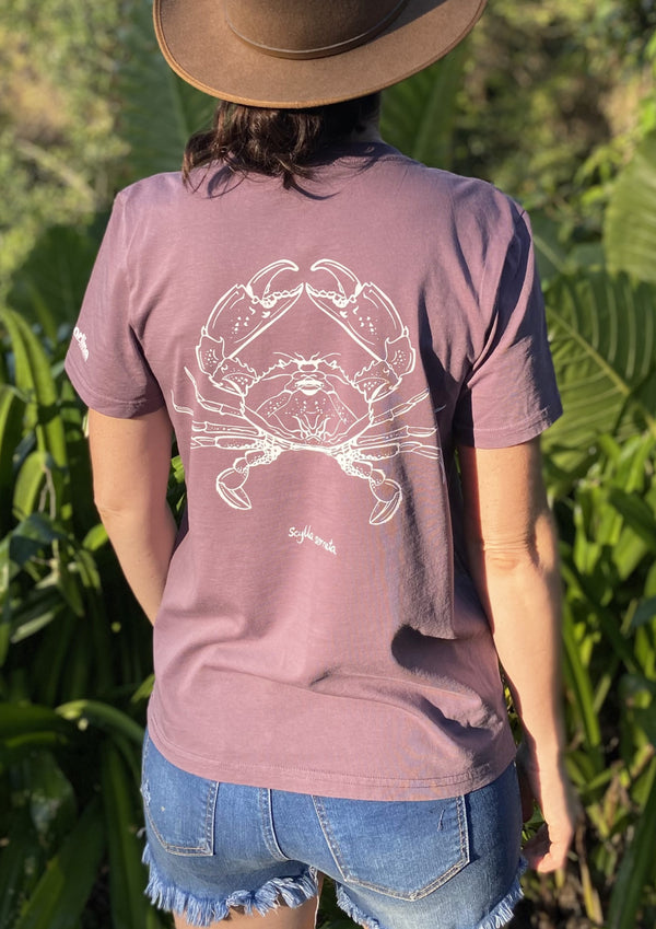 Mud crab t-shirt. Australian designed. hand printed.