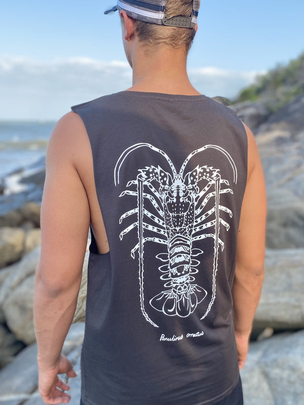 charcoal. crayfish print. tank. Sea Creature collection.