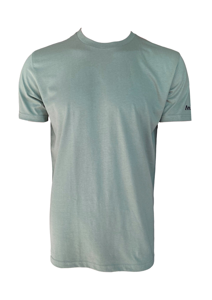 green cotton t-shirt. logo on sleeve. Eagle ray print on back.