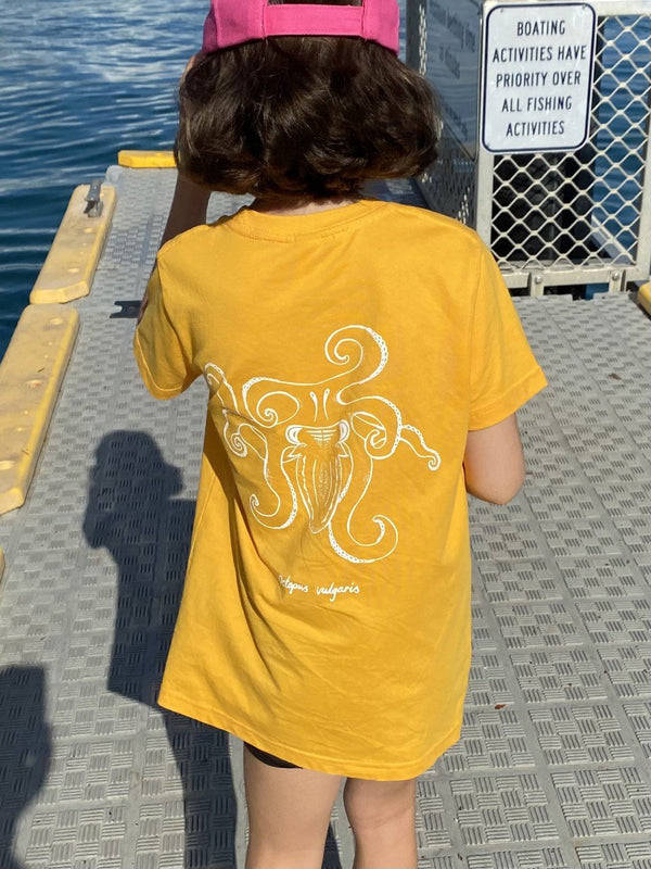 Kids Octopus Cotton T-shirt - Bright Yellow