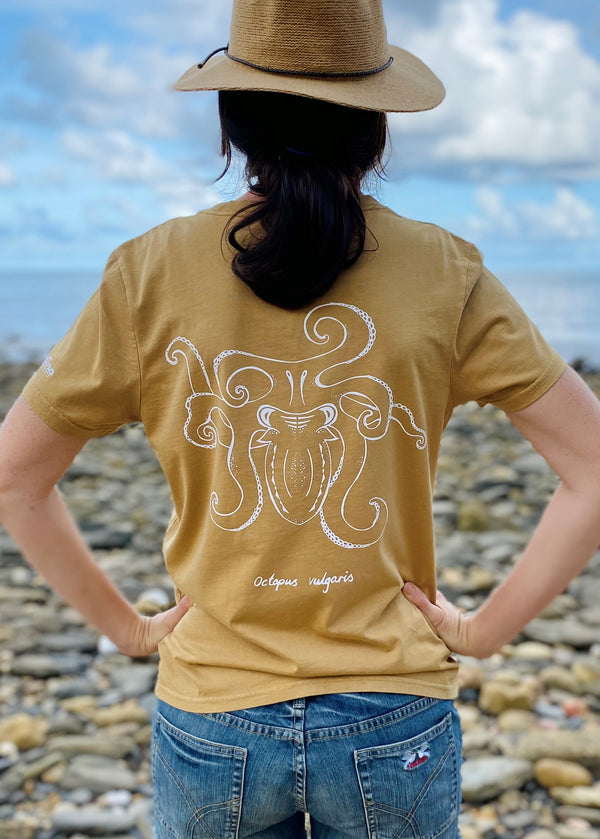 Octopus Ladies Cotton T-shirt - Faded Mustard