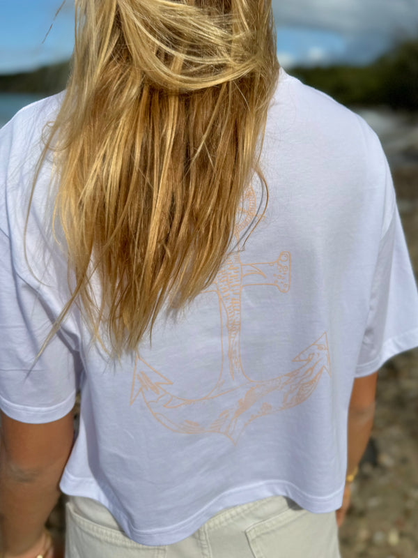NEW Ladie's Anchor Crop Tee - White