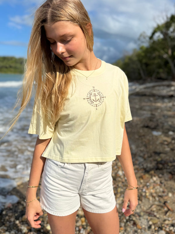 NEW Ladie's Anchor Crop Tee - Butter Yellow