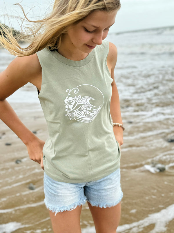 Ladies Tank Singlet - Swell Design, Sage Green