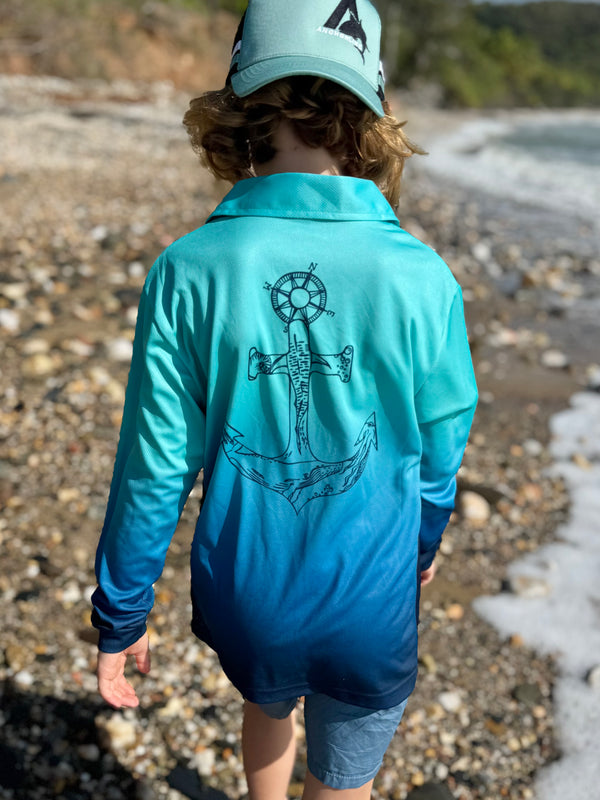NEW Kids Fishing Shirt - Blue Anchor Print