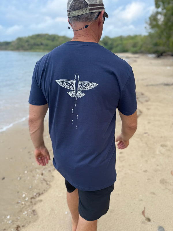 NEW Flying Fish Cotton T-shirt - Midnight Blue