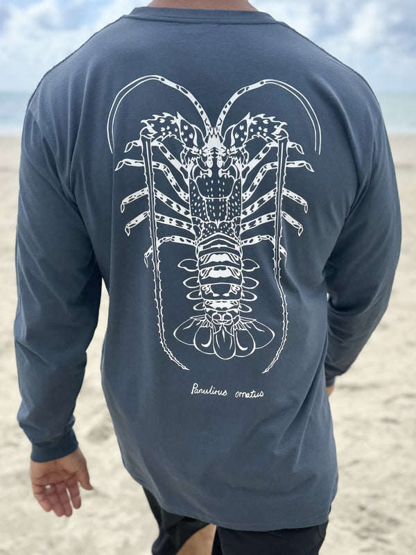Long Sleeved Cotton T-shirt - Crayfish Petrol Blue